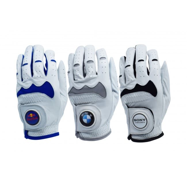 Custom Printed Hybrid Cabretta Leather Golf Glove With Your Logo On The 30 Mm Ball Marker