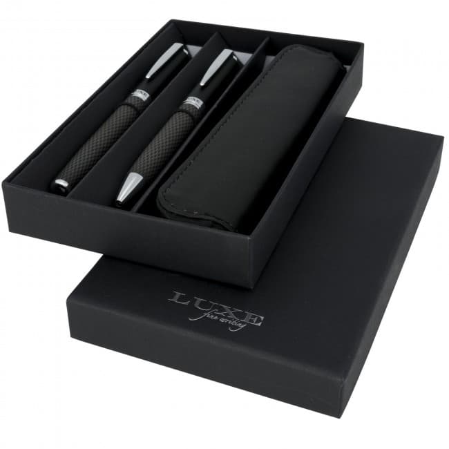 Custom Printed Carbon duo pen gift set with pouch