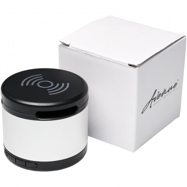 Custom Printed Jones metal Bluetooth® speaker with wireless charging pad - Image 1