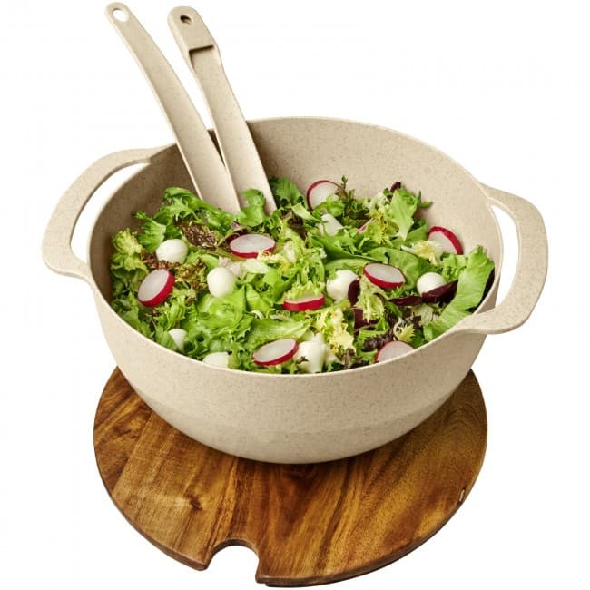 Custom Printed Lucha wheat straw fiber salad bowl with servers - Image 3