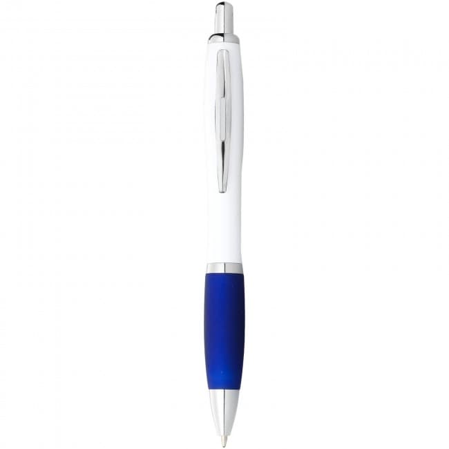 Custom Printed Nash ballpoint pen with white barrel and coloured grip - Image 9