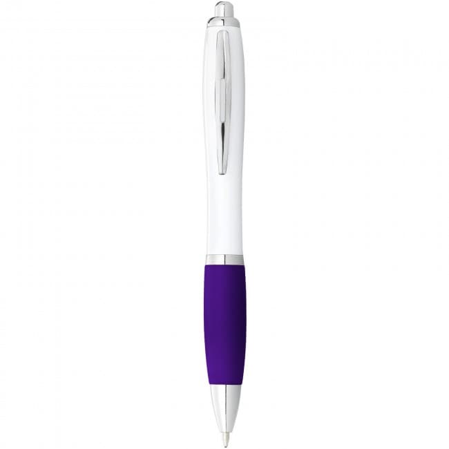 Custom Printed Nash ballpoint pen with white barrel and coloured grip - Image 4