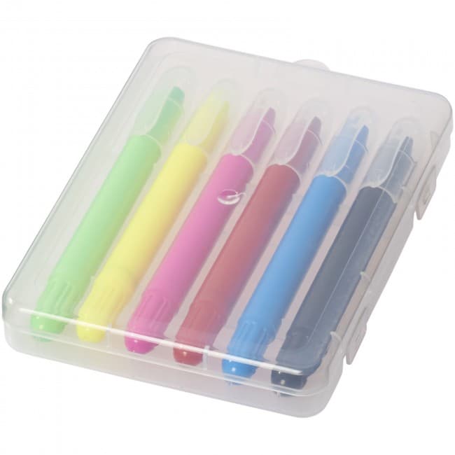 Custom Printed Phiz 6 retractable crayons in plastic case