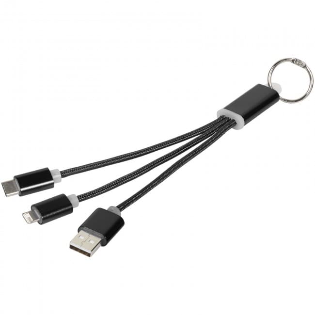 Custom Printed Metal 3-in-1 charging cable with keychain - Image 3