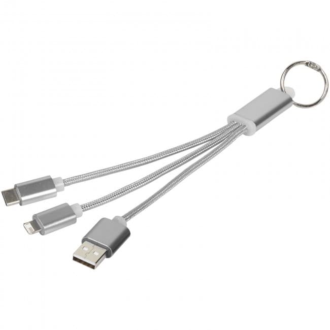 Custom Printed Metal 3-in-1 charging cable with keychain - Image 2