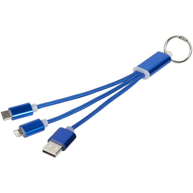 Custom Printed Metal 3-in-1 charging cable with keychain - Image 1