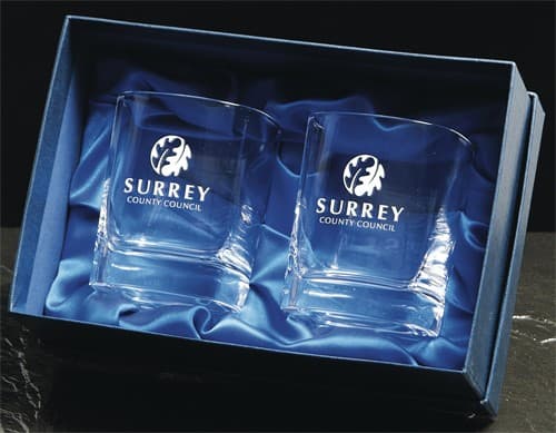 Custom Printed Pair Of Crystal Square Tumblers