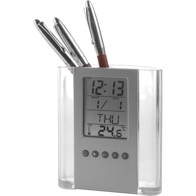 Custom Printed Pen holder with clock - Image 1