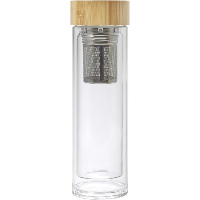 Custom Printed Glass & bamboo bottle with tea infuser 420ml - Image 2