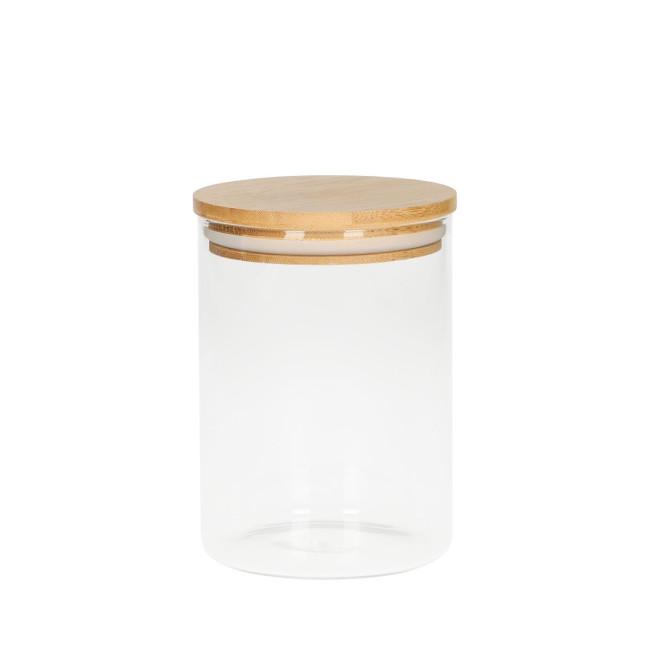 Custom Printed Glass Storage Jar With Bamboo Lid 700ml