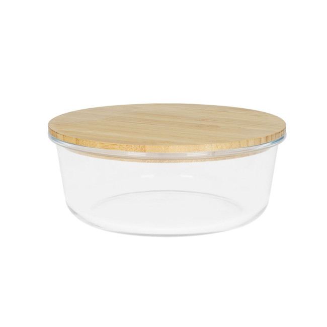 Custom Printed Round Glass Box With Bamboo Lid 17x7cm