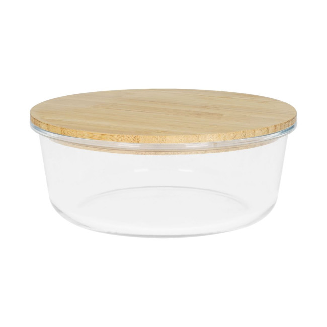 Custom Printed Round Glass Box With Bamboo Lid 19x7.5cm