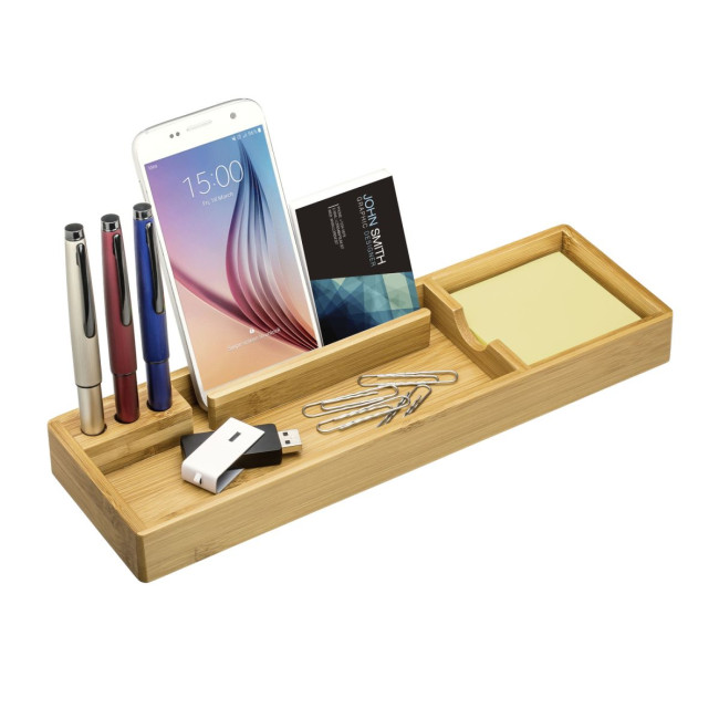 Custom Printed Bamboo Desktop Organiser With Notes - Image 2