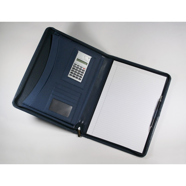 Custom Printed Warwick A4 Zipped Calculator Folder in Navy - Image 1