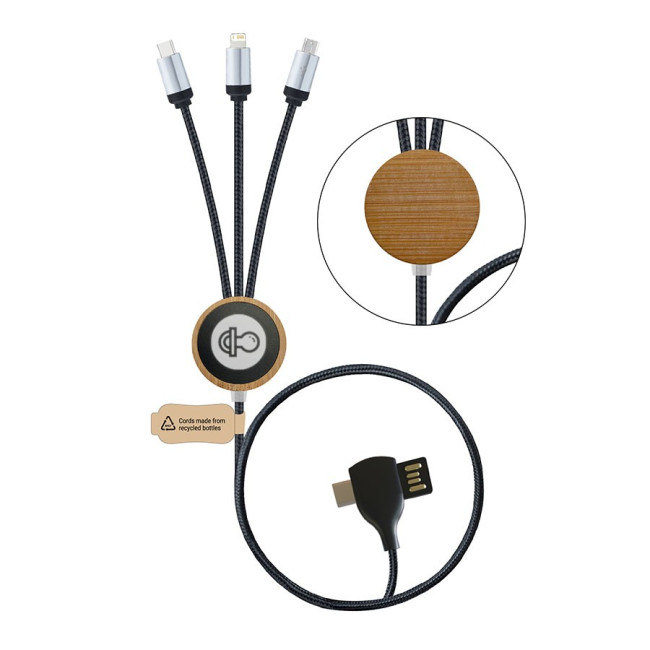 Custom Printed Bamboo 3 in 1 Charging Cable