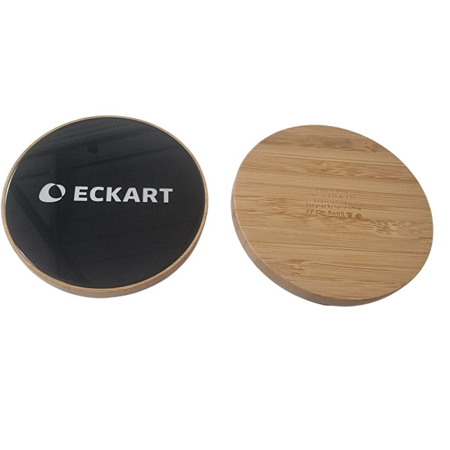 Custom Printed Bamboo Wireless Charging Pad With LED Logo - Image 1