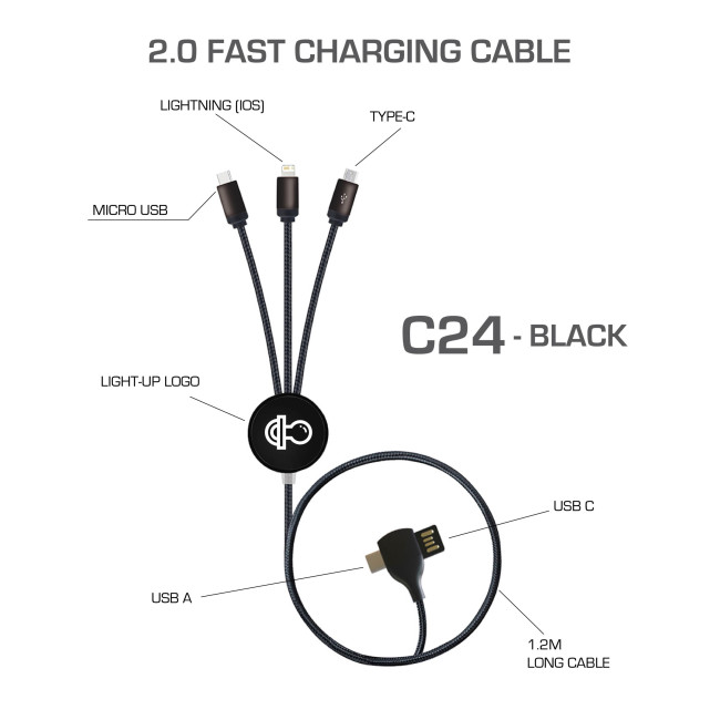 Custom Printed Long Multi-Charging Cable 1.2m