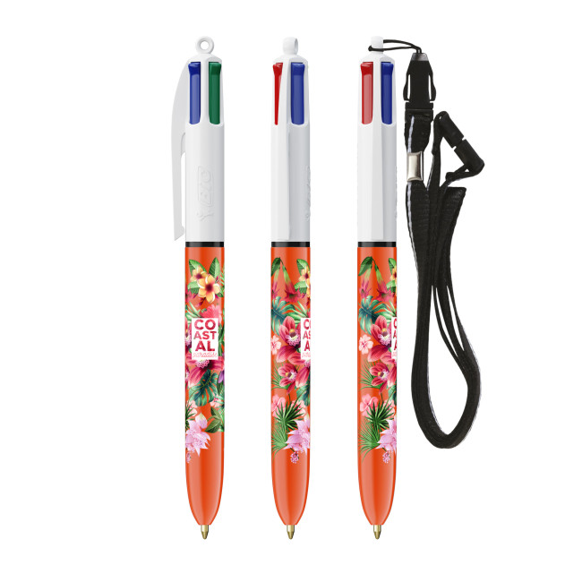 Custom Printed BIC 4 Colours Fine Ballpen & Lanyard Screen Printing