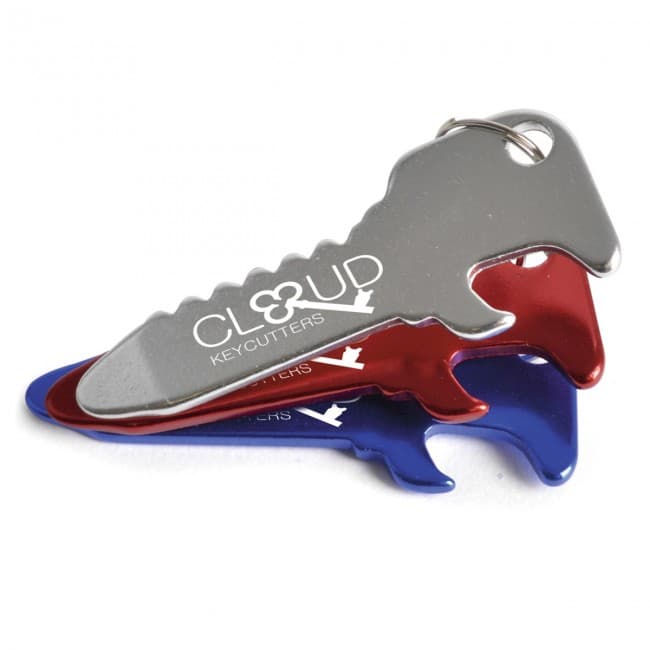 Custom Printed Key Shaped Bottle Opener Keyring - Image 1