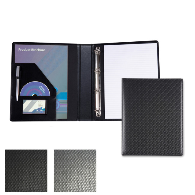 Custom Printed Carbon Fibre Textured PU A4 Ring Binder - Image 2