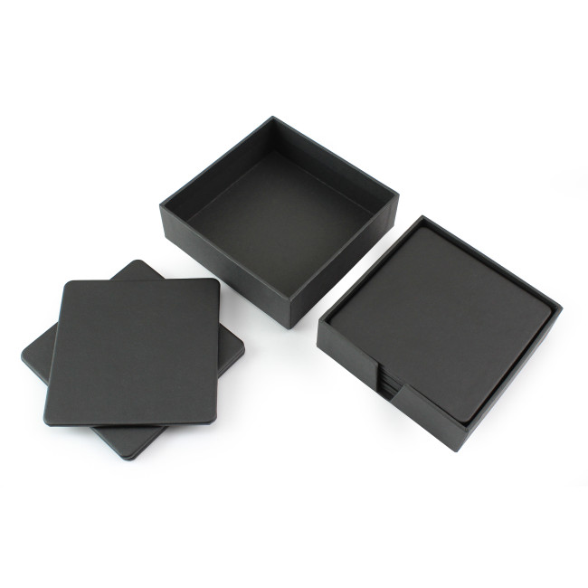 Custom Printed Black Porto Recycled Square Coaster Set of Six