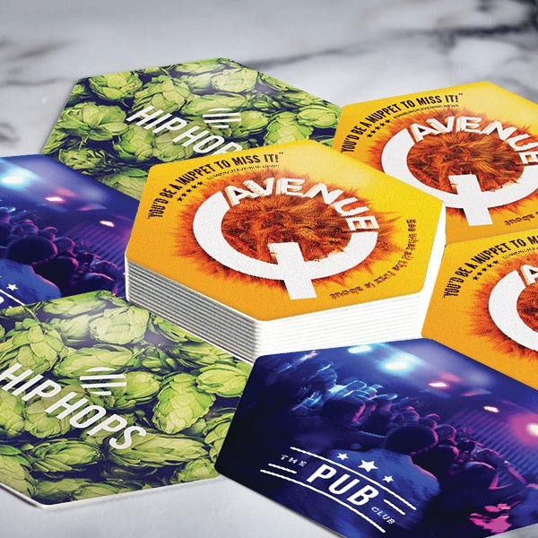 Custom Printed Hexagonal  Shaped Premium Beer Mat