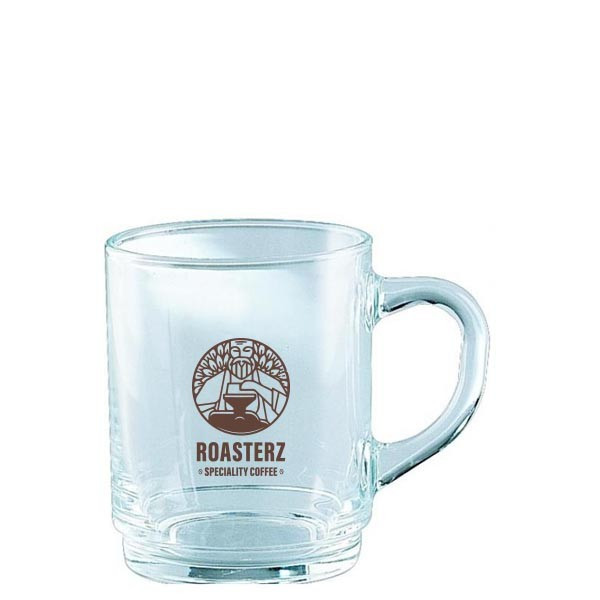 Custom Printed Bock Stacking Glass Coffee Mug 250ml