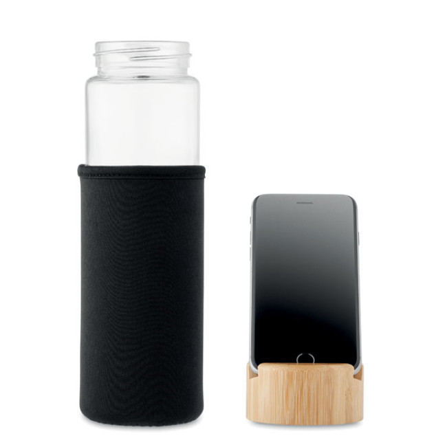 Custom Printed Glass Bottle Bamboo Lid 600ml - Image 1