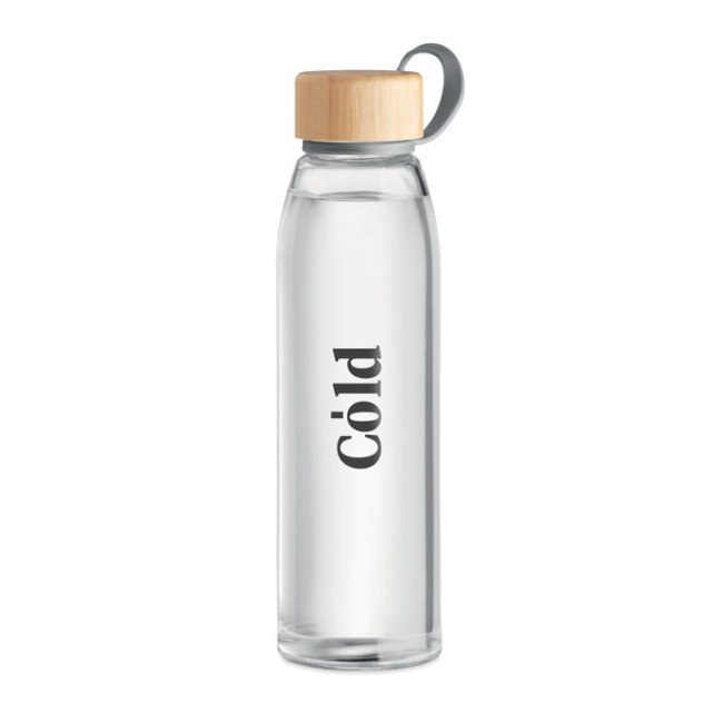 Custom Printed Glass Bottle With Bamboo Lid 500ml