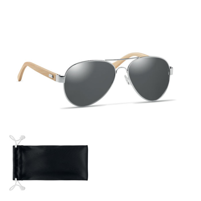 Custom Printed Bamboo Sunglasses In Pouch - Image 1