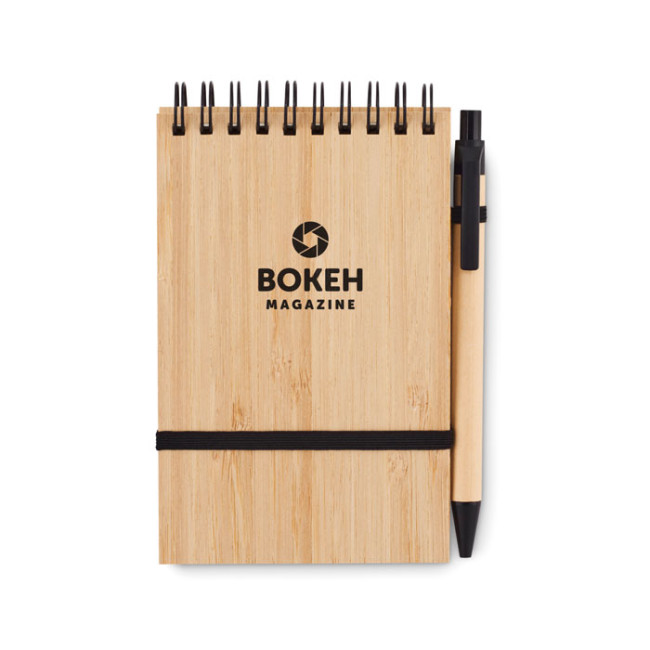 Custom Printed A6 Bamboo Notepad With Pen