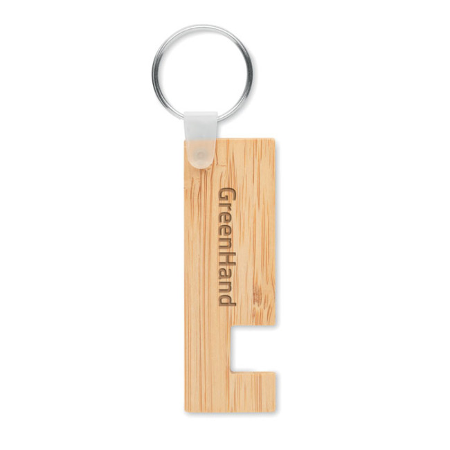 Custom Printed Bamboo Stand And Key Ring