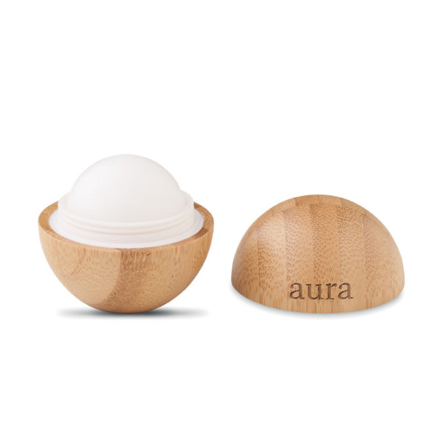 Custom Printed Lip Balm In Round Bamboo Case