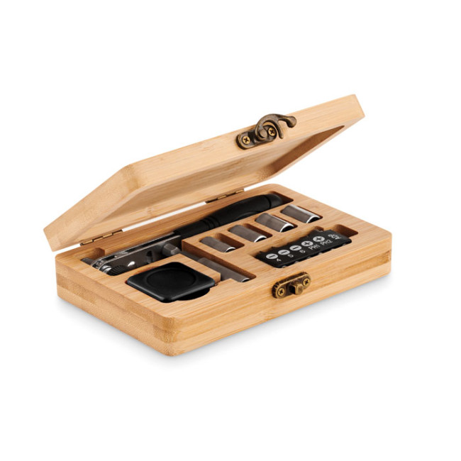 Custom Printed 13 Piece Tool Set With Bamboo Case