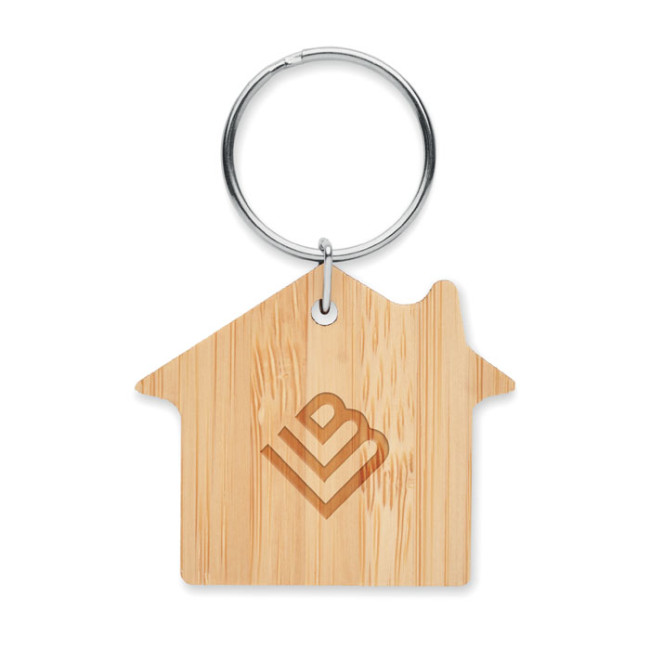 Custom Printed House Shaped Bamboo Key Ring