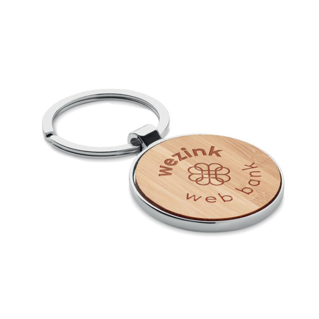 Custom Printed Round Key Ring Metal Bamboo