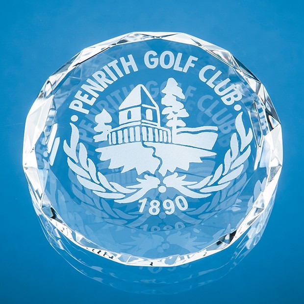 Custom Printed 8cm Optical Crystal Facet Circle Paperweight