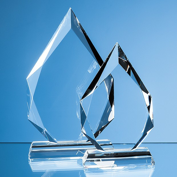 Custom Printed 15cm x 10.5cm x 20mm Clear Glass Facetted Diamond Peak Award