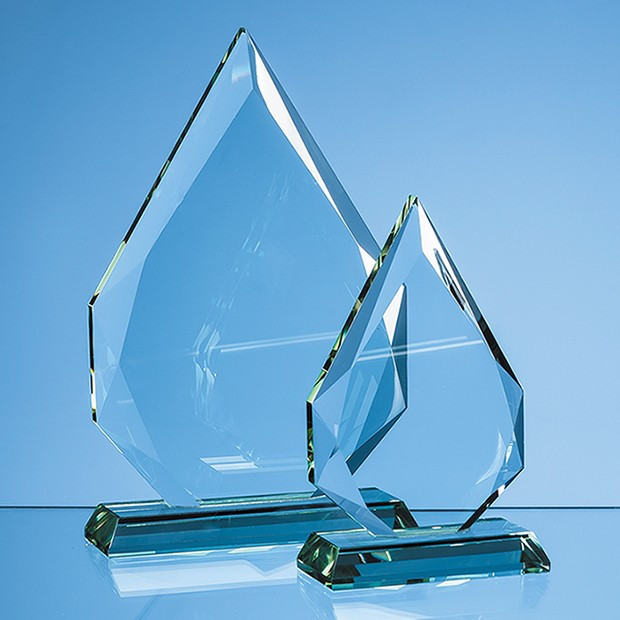 Custom Printed 23cm x 16cm x 19mm Jade Glass Facetted Diamond Peak Award