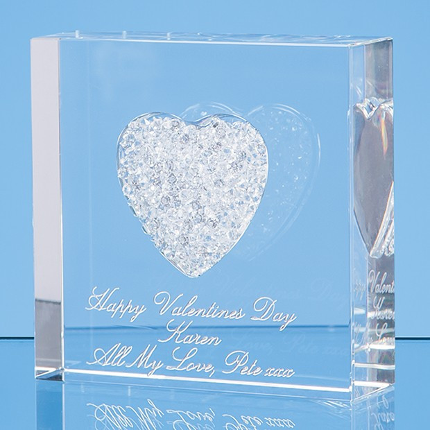 Custom Printed 7.5cm White Diamante Heart Paperweight