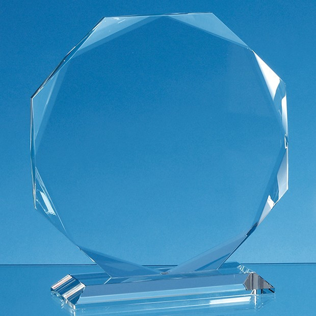 Custom Printed 19cm x 19cm x 15mm Clear Glass Facetted Octagon Award