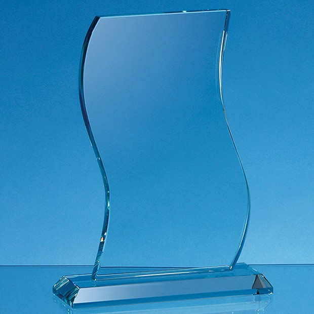 Custom Printed 15cm x 10cm x 15mm Jade Glass Wave Award