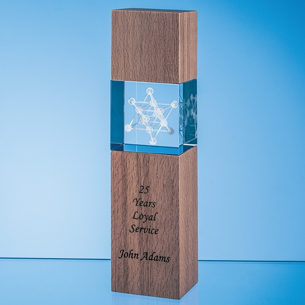 Custom Printed 24cm Wood & Optical Crystal Square Column Award