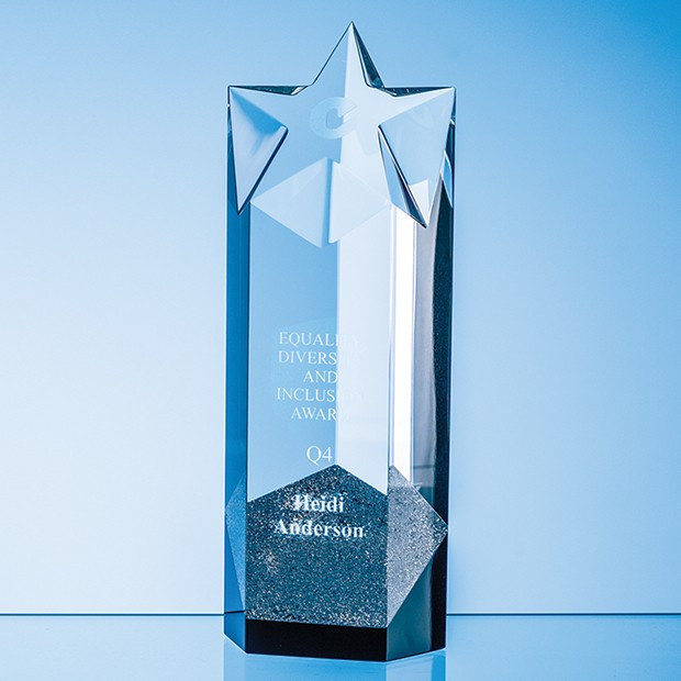 Custom Printed 24cm Sparkling Silver Optical Crystal Star Column Award