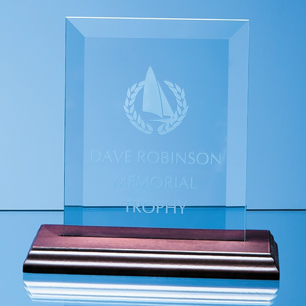 Custom Printed 15cm x 10cm x 5mm Jade Glass Bevelled Rectangle on Wood Base