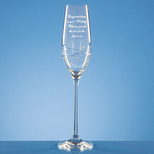 Custom Printed Single Diamante Champagne Flute with Spiral Design Cutting