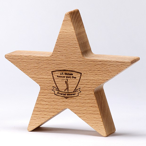 Custom Printed 16cm x 16cm x 3.5cm Beech 5 Pointed Star Award