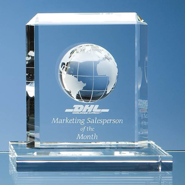 Custom Printed 15cm Optical Crystal Globe Rectangle Award