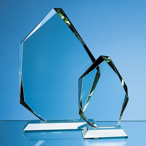 Custom Printed 25cm x 18cm x 19mm Jade Glass Facetted Ice Peak Award