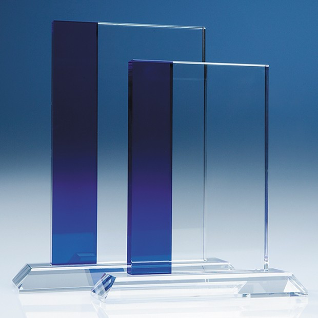 Custom Printed 23cm Optical Crystal Blueline Rectangle